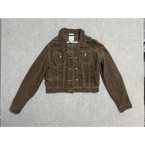 Vintage Old Navy Jacket Womens Small Brown Corduroy Stretch Button Fall 2005 Y2K